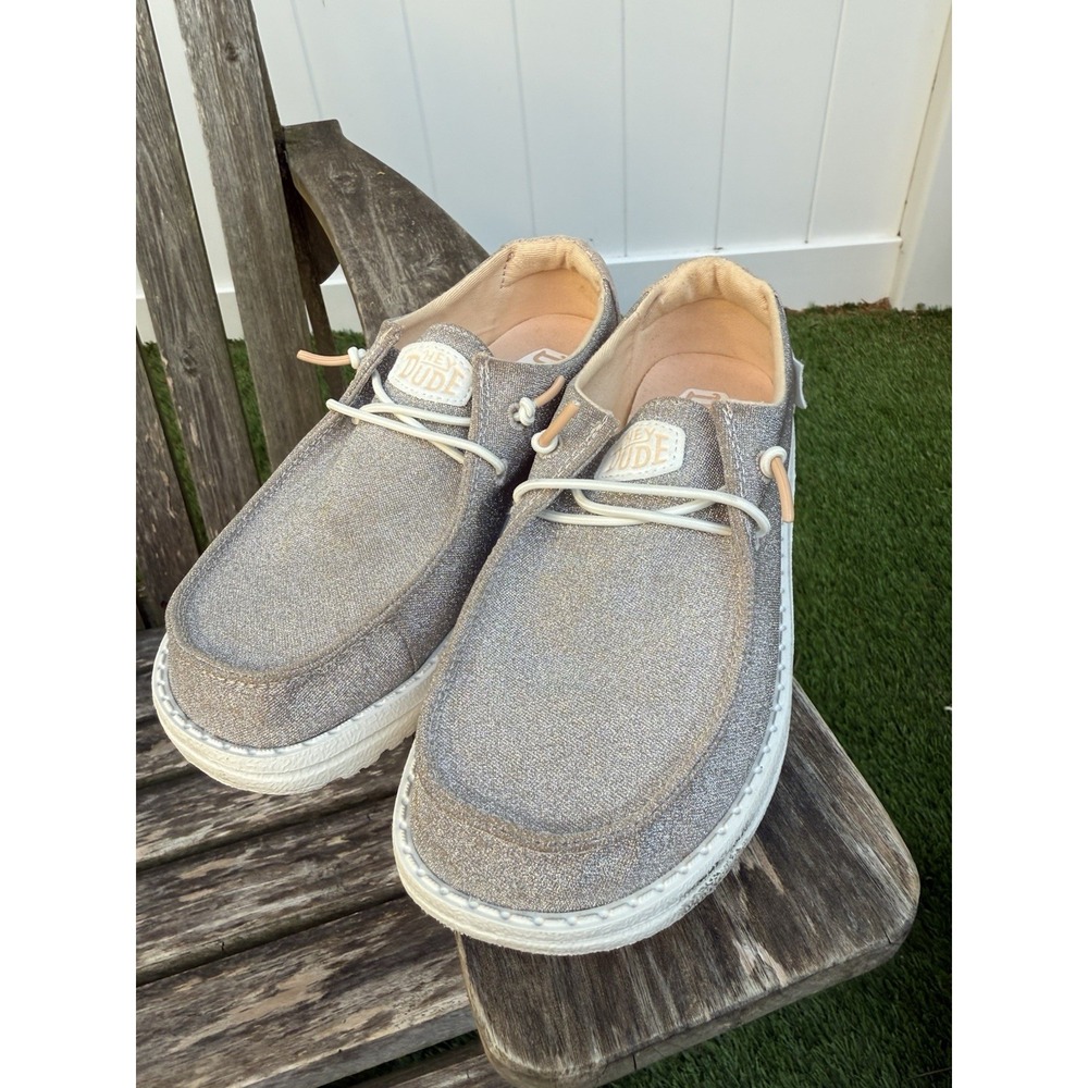 Hey Dude Silver Sparkle Disco Ball Wendy Kid's Slide On Shoes Size 4 Youth K